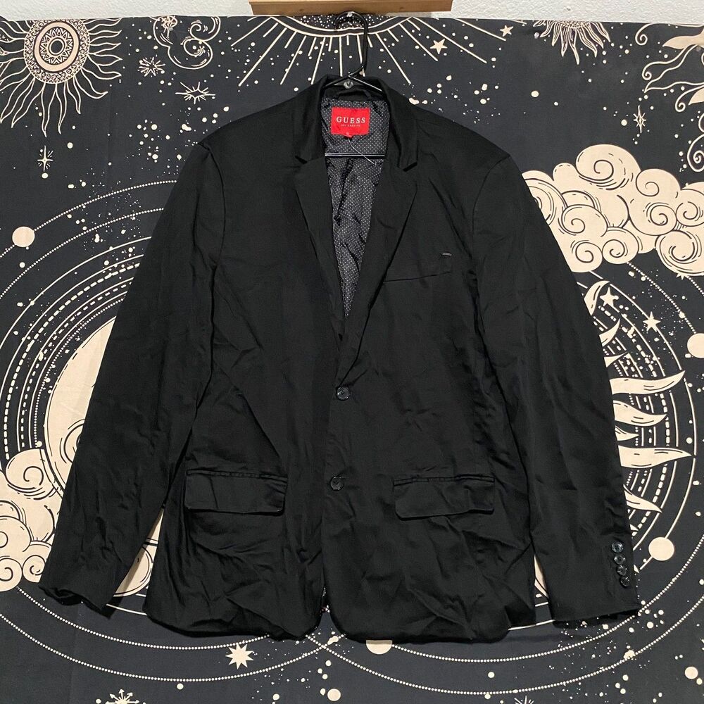 Guess Blazer Coat Men's 2XL Black 2-Button Suit Jacket Formal Business Career